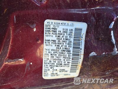 Zdjęcie 12 z 12 samochodu: 2012 NISSAN MURANO S VIN:JN8AZ1MU7CW107128 - miniatura