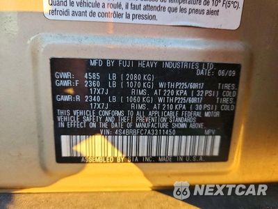 Zdjęcie 12 z 12 samochodu: 2010 SUBARU OUTBACK 2.5I PREMIUM VIN:4S4BRBFC7A3311450 - miniatura