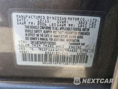 Zdjęcie 12 z 12 samochodu: 2015 NISSAN SENTRA SV VIN:3N1AB7AP9FY382582 - miniatura