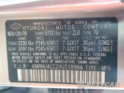 Zdjęcie 13 z 13 samochodu: 2010 HYUNDAI VERACRUZ GLS VIN:KM8NU4CC2AU118984 - miniatura