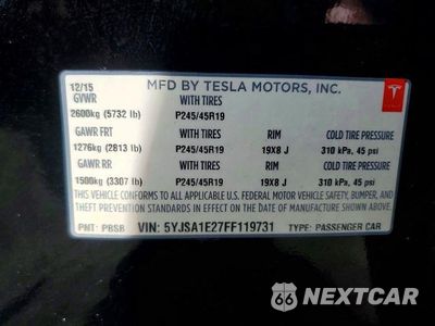Zdjęcie 12 z 12 samochodu: 2015 TESLA MODEL S VIN:5YJSA1E27FF119731 - miniatura
