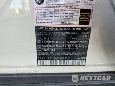 Zdjęcie 12 z 12 samochodu: 2010 MERCEDES-BENZ ML 350 VIN:4JGBB5GB7AA543361 - miniatura
