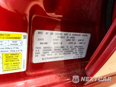 Zdjęcie 12 z 12 samochodu: 2009 CHEVROLET AVEO LT VIN:KL1TG56EX9B691409 - miniatura