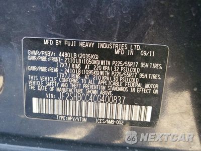 Zdjęcie 12 z 12 samochodu: 2012 SUBARU FORESTER 2.5X PREMIUM VIN:JF2SHBCC4CG400837 - miniatura