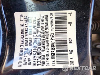 Zdjęcie 12 z 12 samochodu: 2006 HONDA CIVIC EX VIN:1HGFA16846L131693 - miniatura