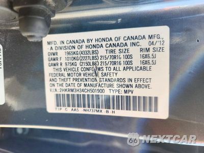 Zdjęcie 13 z 13 samochodu: 2012 HONDA CR-V LX VIN:2HKRM3H34CH501900 - miniatura