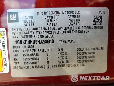 Zdjęcie 13 z 13 samochodu: 2017 CHEVROLET TRAVERSE LT VIN:1GNKRHKD0HJ230910 - miniatura