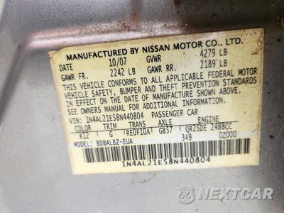 Zdjęcie 12 z 12 samochodu: 2008 NISSAN ALTIMA 2.5 VIN:1N4AL21E58N440804 - miniatura