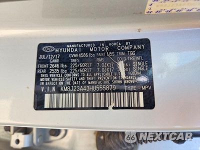 Zdjęcie 13 z 13 samochodu: 2017 HYUNDAI TUCSON SE VIN:KM8J23A43HU555879 - miniatura