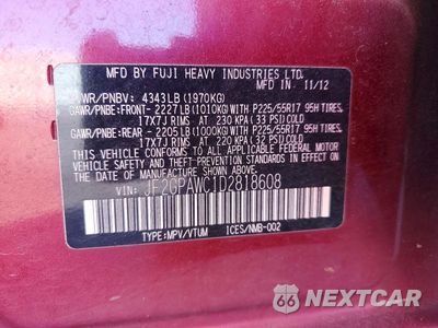 Zdjęcie 13 z 13 samochodu: 2013 SUBARU XV CROSSTREK 2.0 PREMIUM VIN:JF2GPAWC1D2818608 - miniatura