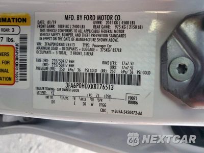 Zdjęcie 12 z 12 samochodu: 2019 FORD FUSION SE VIN:3FA6P0HDXKR176513 - miniatura