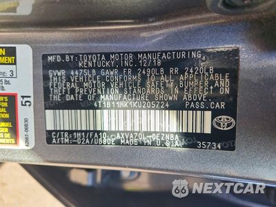 Zdjęcie 13 z 13 samochodu: 2019 TOYOTA CAMRY LE VIN:4T1B11HK1KU205724 - miniatura