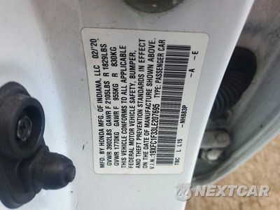 Zdjęcie 12 z 12 samochodu: 2020 HONDA CIVIC EX VIN:19XFC1F33LE207695 - miniatura