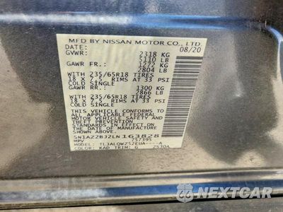Zdjęcie 14 z 14 samochodu: 2020 NISSAN MURANO SV VIN:5N1AZ2BJ2LN163828 - miniatura