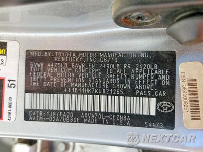 Zdjęcie 12 z 12 samochodu: 2019 TOYOTA CAMRY LE VIN:4T1B11HK7KU821265 - miniatura