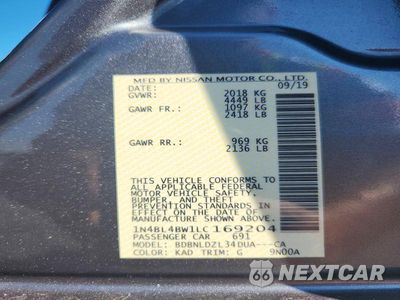 Zdjęcie 12 z 12 samochodu: 2020 NISSAN ALTIMA S VIN:1N4BL4BW1LC169204 - miniatura
