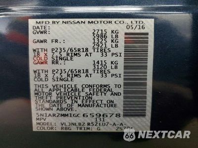 Zdjęcie 13 z 13 samochodu: 2016 NISSAN PATHFINDER S VIN:5N1AR2MM1GC659678 - miniatura