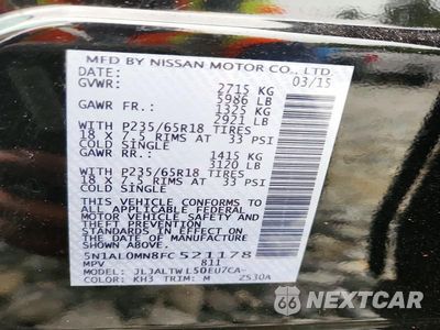 Zdjęcie 13 z 13 samochodu: 2015 INFINITI QX60 BASE VIN:5N1AL0MN8FC521178 - miniatura