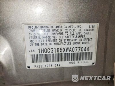 Zdjęcie 12 z 12 samochodu: 1998 HONDA ACCORD EX VIN:1HGCG165XWA077044 - miniatura