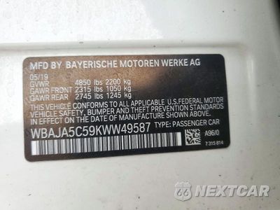 Zdjęcie 12 z 12 samochodu: 2019 BMW 530 I VIN:WBAJA5C59KWW49587 - miniatura