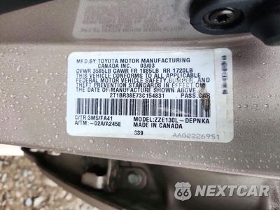 Zdjęcie 12 z 12 samochodu: 2003 TOYOTA COROLLA LE VIN:2T1BR38E73C154831 - miniatura