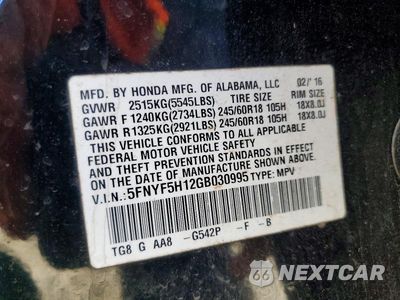 Zdjęcie 13 z 13 samochodu: 2016 HONDA PILOT LX VIN:5FNYF5H12GB030995 - miniatura