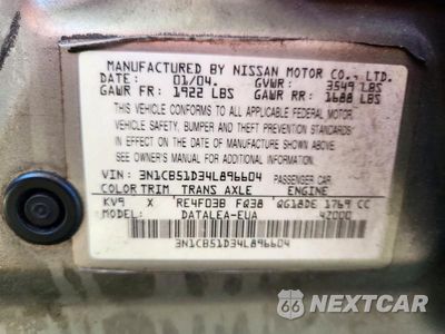 Zdjęcie 12 z 12 samochodu: 2004 NISSAN SENTRA 1.8 VIN:3N1CB51D34L896604 - miniatura
