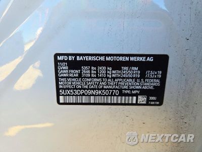 Zdjęcie 13 z 13 samochodu: 2022 BMW X3 XDRIVE30I VIN:5UX53DP09N9K50770 - miniatura