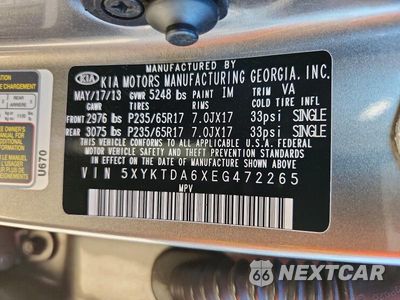 Zdjęcie 13 z 13 samochodu: 2014 KIA SORENTO LX VIN:5XYKTDA6XEG472265 - miniatura