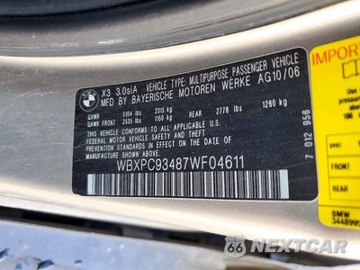 Zdjęcie 13 z 13 samochodu: 2007 BMW X3 3.0SI VIN:WBXPC93487WF04611 - miniatura