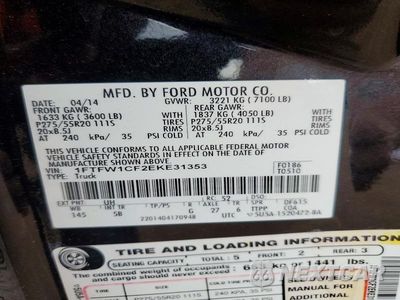 Zdjęcie 13 z 13 samochodu: 2014 FORD F150 SUPERCREW VIN:1FTFW1CF2EKE31353 - miniatura