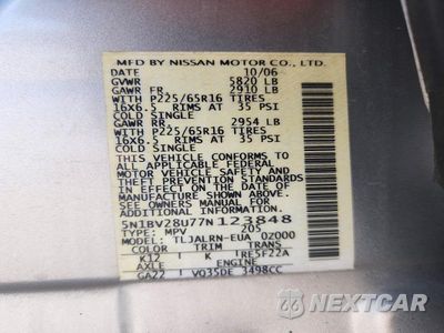 Zdjęcie 14 z 14 samochodu: 2007 NISSAN QUEST 3.5 VIN:5N1BV28U77N123848 - miniatura