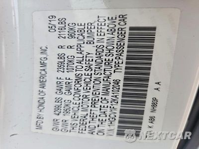 Zdjęcie 13 z 13 samochodu: 2019 HONDA ACCORD LX VIN:1HGCV1F12KA102046 - miniatura