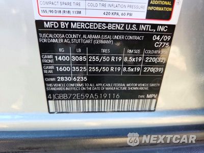 Zdjęcie 13 z 13 samochodu: 2009 MERCEDES-BENZ ML 550 VIN:4JGBB72E59A519116 - miniatura