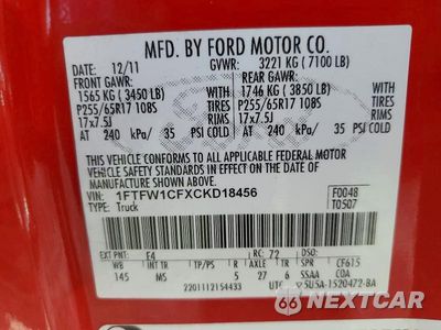 Zdjęcie 12 z 12 samochodu: 2012 FORD F150 SUPERCREW VIN:1FTFW1CFXCKD18456 - miniatura