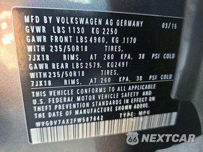 Zdjęcie 13 z 13 samochodu: 2015 VOLKSWAGEN TIGUAN S VIN:WVGBV7AX2FW587642 - miniatura