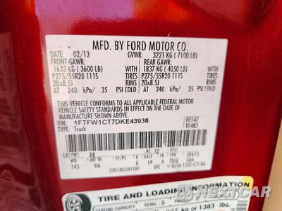 Zdjęcie 12 z 12 samochodu: 2013 FORD F150 SUPERCREW VIN:1FTFW1CT7DKE43938 - miniatura