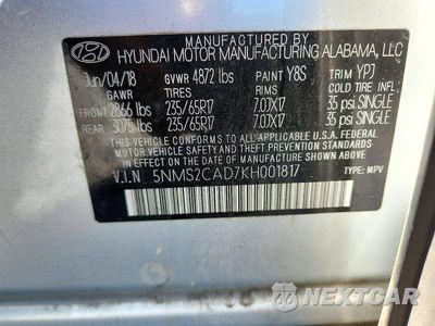 Zdjęcie 14 z 14 samochodu: 2019 HYUNDAI SANTA FE SE VIN:5NMS2CAD7KH001817 - miniatura