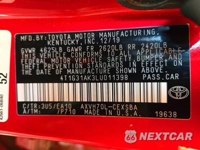 Zdjęcie 12 z 12 samochodu: 2020 TOYOTA CAMRY SE VIN:4T1G31AK3LU011398 - miniatura