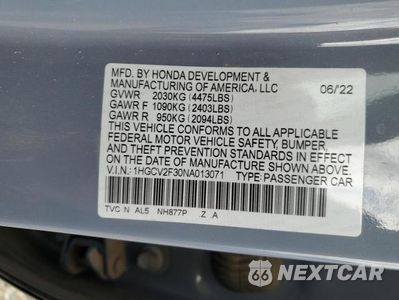 Zdjęcie 12 z 12 samochodu: 2022 HONDA ACCORD SPORT VIN:1HGCV2F30NA013071 - miniatura