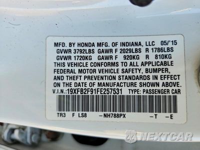 Zdjęcie 13 z 13 samochodu: 2015 HONDA CIVIC EXL VIN:19XFB2F91FE257531 - miniatura