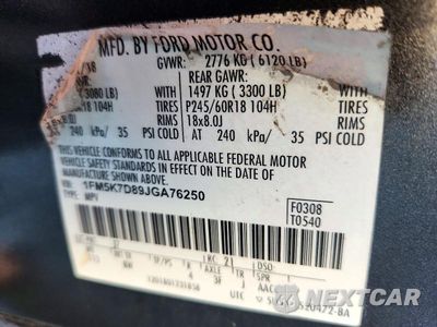 Zdjęcie 13 z 13 samochodu: 2018 FORD EXPLORER XLT VIN:1FM5K7D89JGA76250 - miniatura