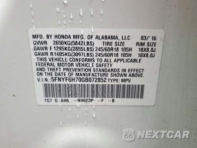 Zdjęcie 13 z 13 samochodu: 2016 HONDA PILOT EXLN VIN:5FNYF6H70GB072852 - miniatura