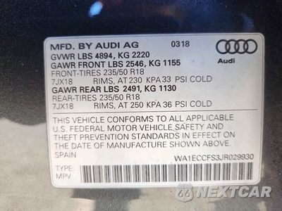 Zdjęcie 13 z 13 samochodu: 2018 AUDI Q3 PREMIUM VIN:WA1ECCFS3JR029930 - miniatura