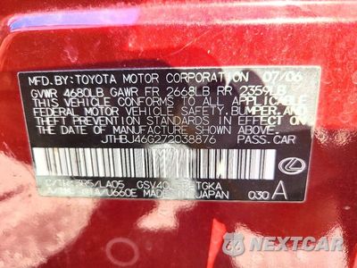 Zdjęcie 12 z 12 samochodu: 2007 LEXUS ES 350 VIN:JTHBJ46G272038876 - miniatura