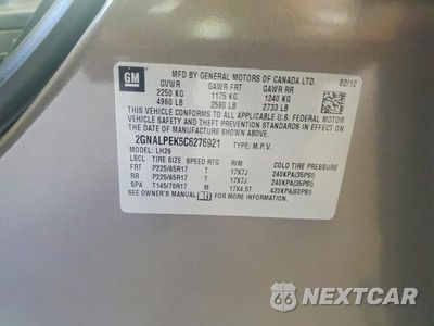 Zdjęcie 13 z 13 samochodu: 2012 CHEVROLET EQUINOX LT VIN:2GNALPEK5C6276921 - miniatura