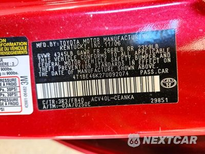 Zdjęcie 12 z 12 samochodu: 2007 TOYOTA CAMRY LE VIN:4T1BE46K27U092074 - miniatura