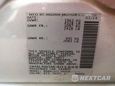 Zdjęcie 12 z 12 samochodu: 2024 NISSAN ALTIMA SV VIN:1N4BL4DV5RN401868 - miniatura