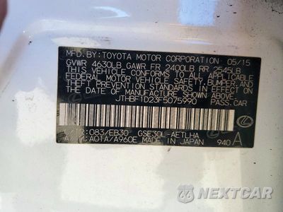 Zdjęcie 12 z 12 samochodu: 2015 LEXUS IS 250 VIN:JTHBF1D23F5075990 - miniatura