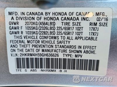 Zdjęcie 13 z 13 samochodu: 2016 HONDA CR-V EX VIN:2HKRM4H59GH636626 - miniatura